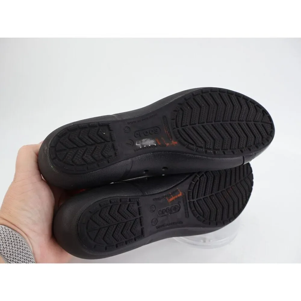 CROCS Women's Cap Toe Ballet Flats Size 7 Black Rubber Slip On Rubber Light Shoe